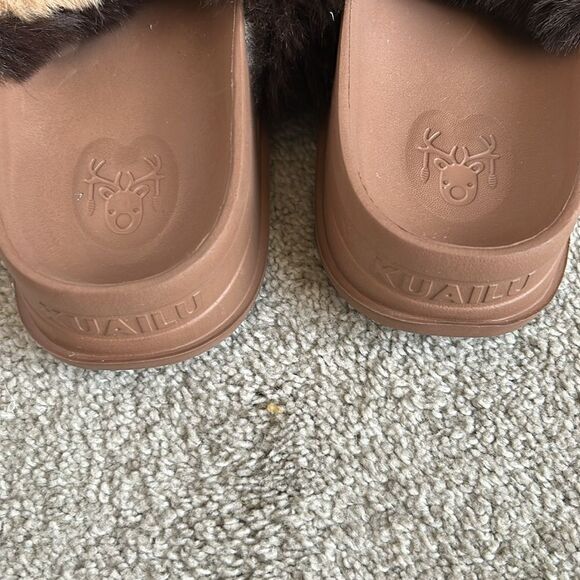 SOLD KuaiLu O Support Faux Fur Platform Slipper Sandal,Brown,Size 8, NWOT - Picture 10 of 11
